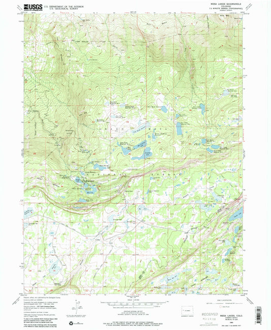 Classic USGS Mesa Lakes Colorado 7.5'x7.5' Topo Map Image