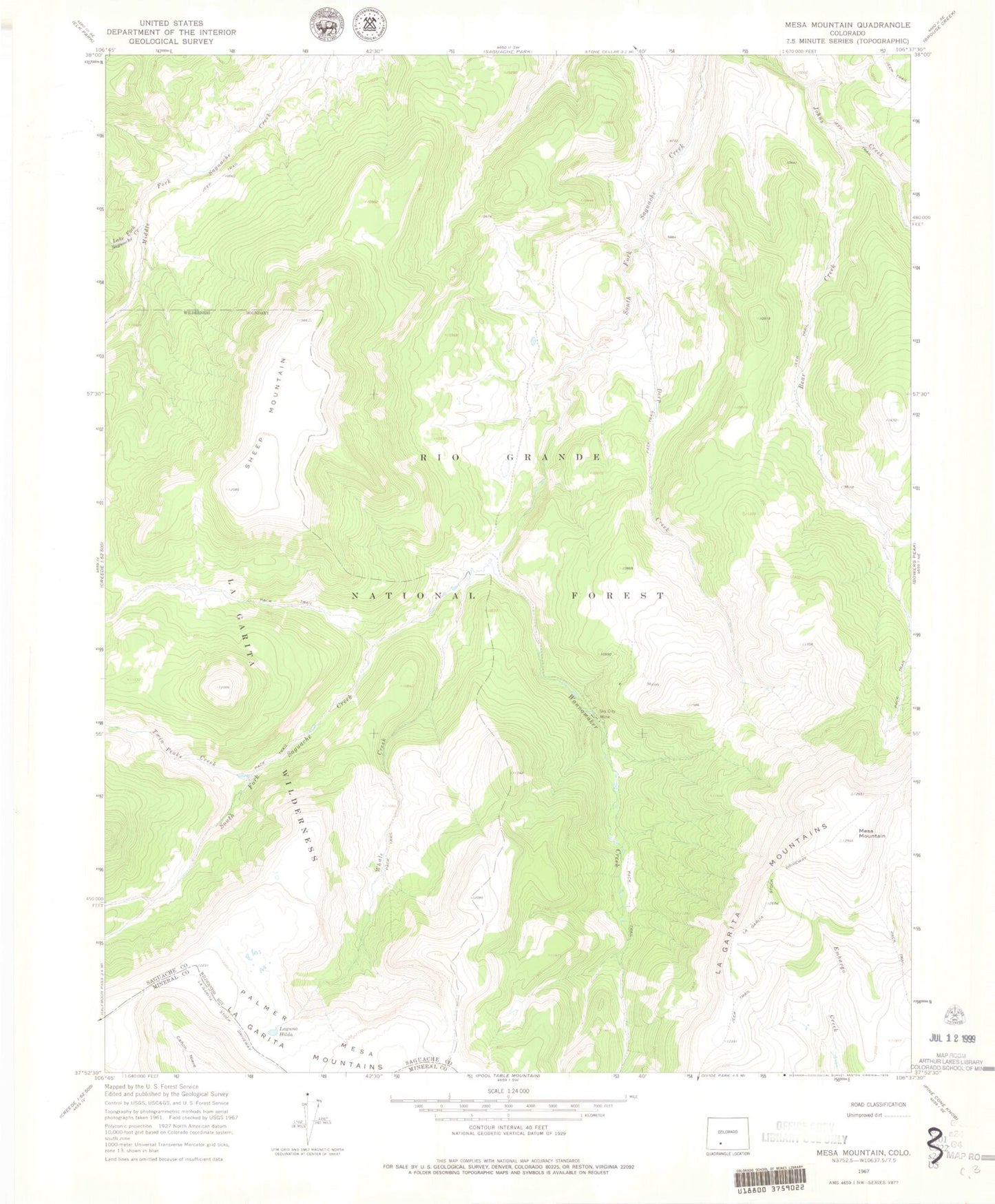 Classic USGS Mesa Mountain Colorado 7.5'x7.5' Topo Map Image
