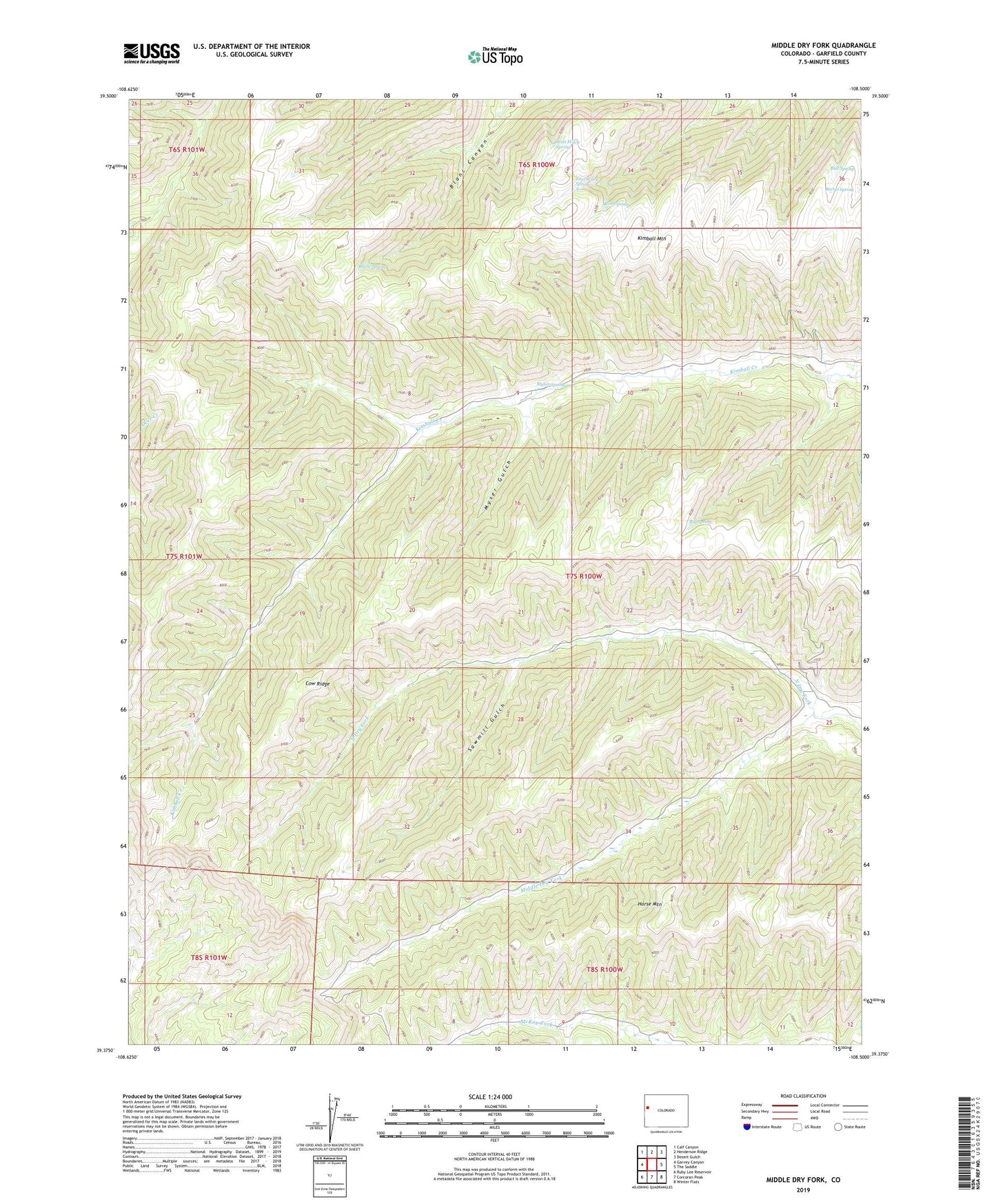 Middle Dry Fork Colorado US Topo Map Image