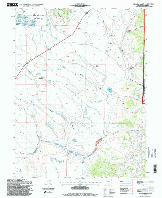 Classic USGS Milligan Lakes Colorado 7.5'x7.5' Topo Map Image