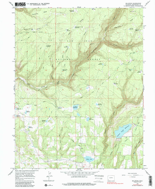 Classic USGS Millwood Colorado 7.5'x7.5' Topo Map Image