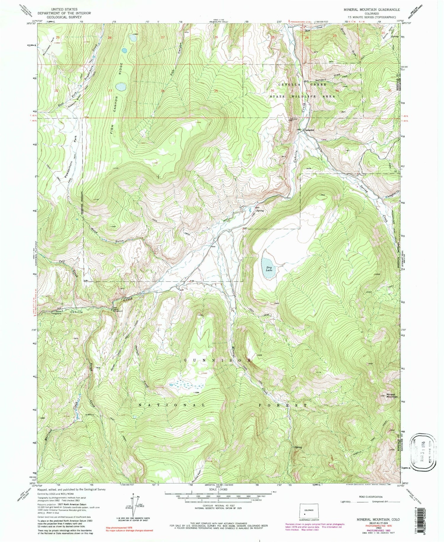 Classic USGS Mineral Mountain Colorado 7.5'x7.5' Topo Map Image