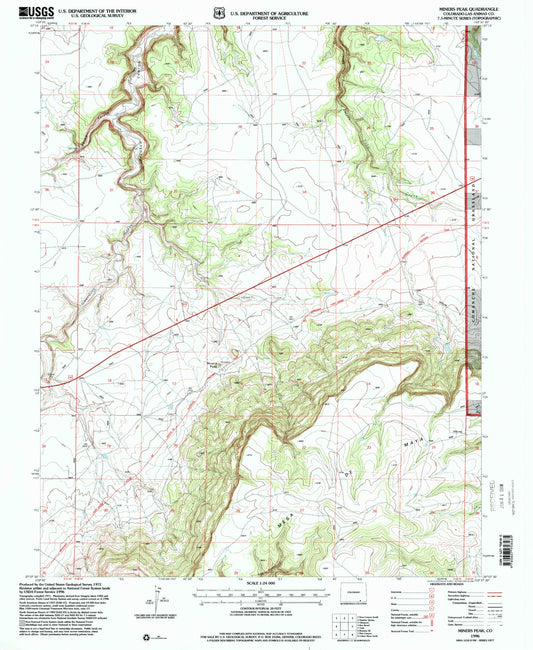 Classic USGS Miners Peak Colorado 7.5'x7.5' Topo Map Image