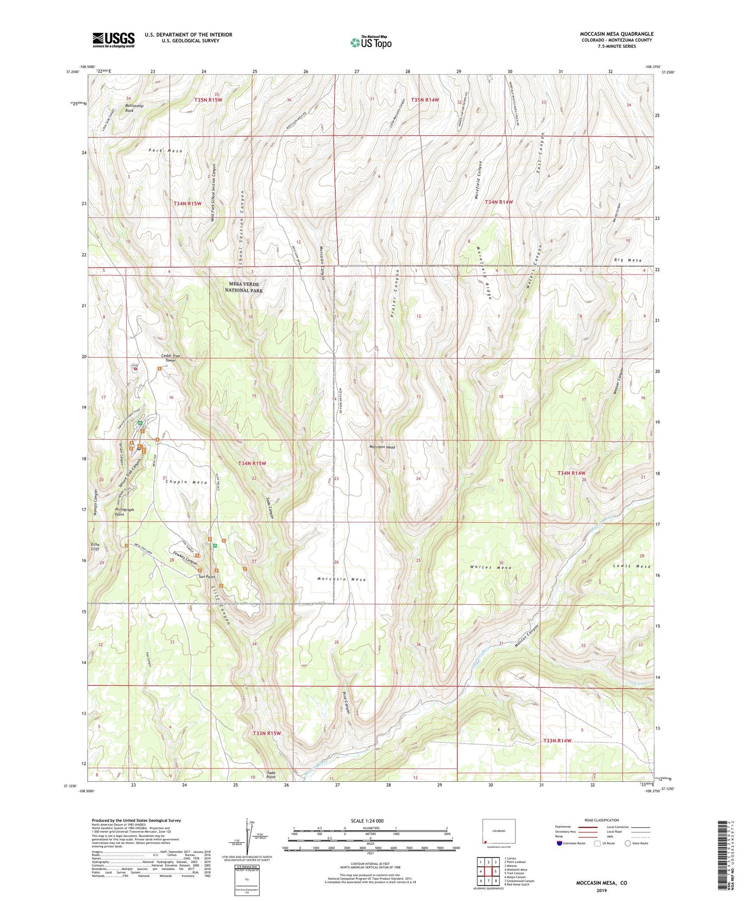 Moccasin Mesa Colorado US Topo Map Image