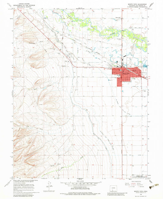 Classic USGS Monte Vista Colorado 7.5'x7.5' Topo Map Image