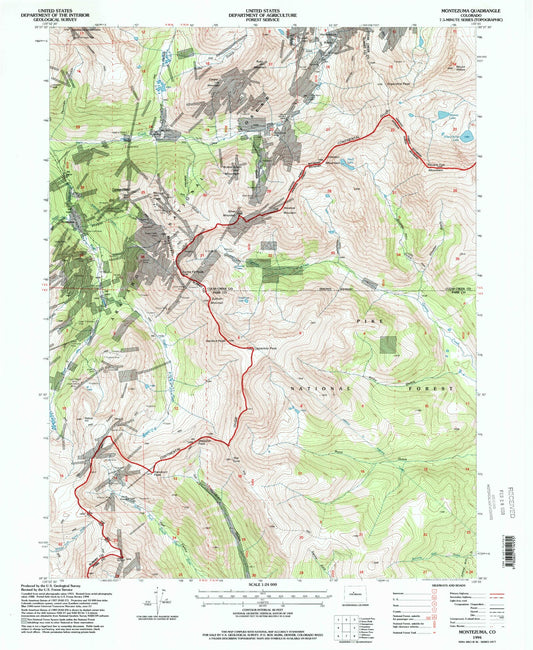 Classic USGS Montezuma Colorado 7.5'x7.5' Topo Map Image