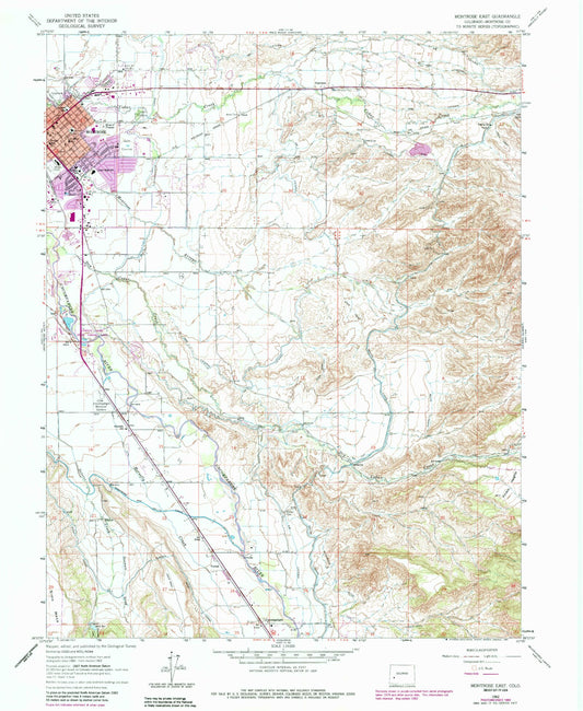 Classic USGS Montrose East Colorado 7.5'x7.5' Topo Map Image