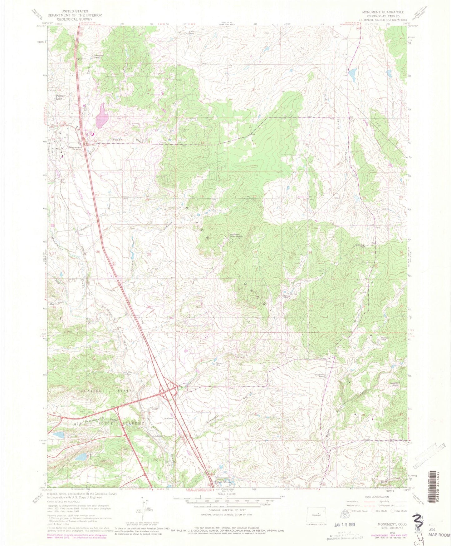 Classic USGS Monument Colorado 7.5'x7.5' Topo Map Image