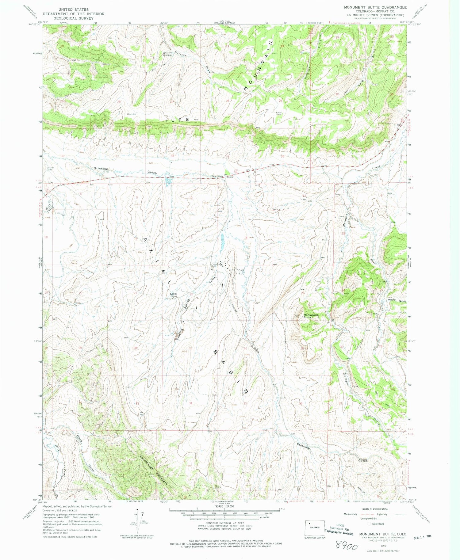 Classic USGS Monument Butte Colorado 7.5'x7.5' Topo Map Image