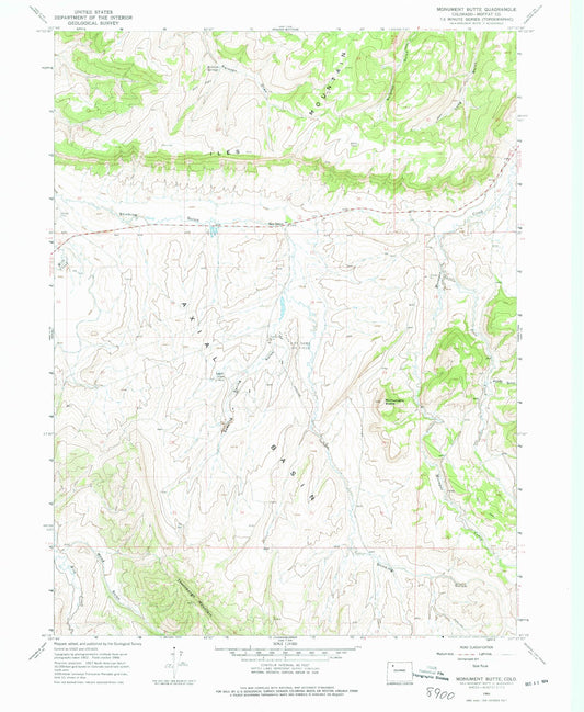 Classic USGS Monument Butte Colorado 7.5'x7.5' Topo Map Image