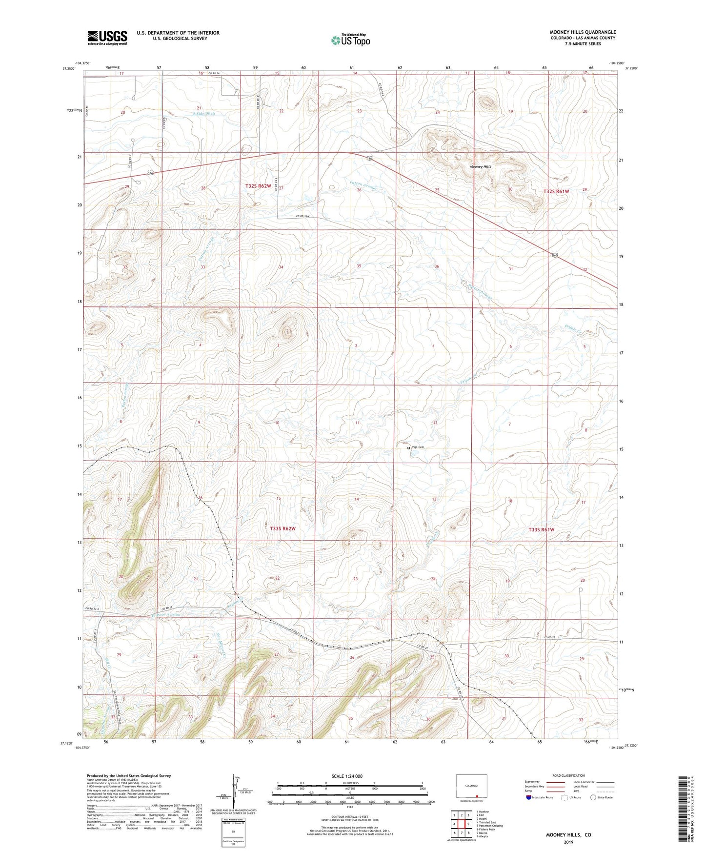 Mooney Hills Colorado US Topo Map Image