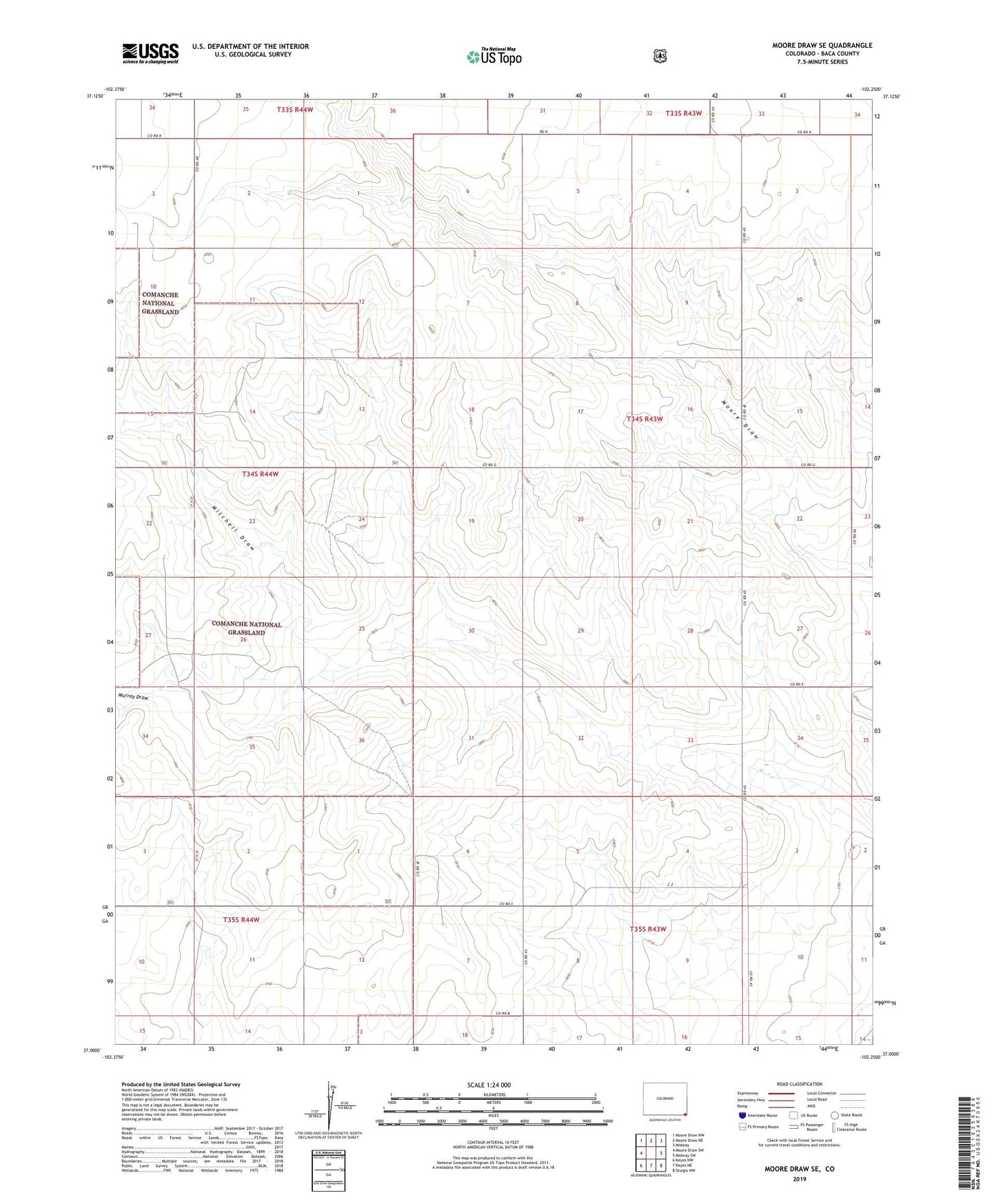 Moore Draw SE Colorado US Topo Map Image
