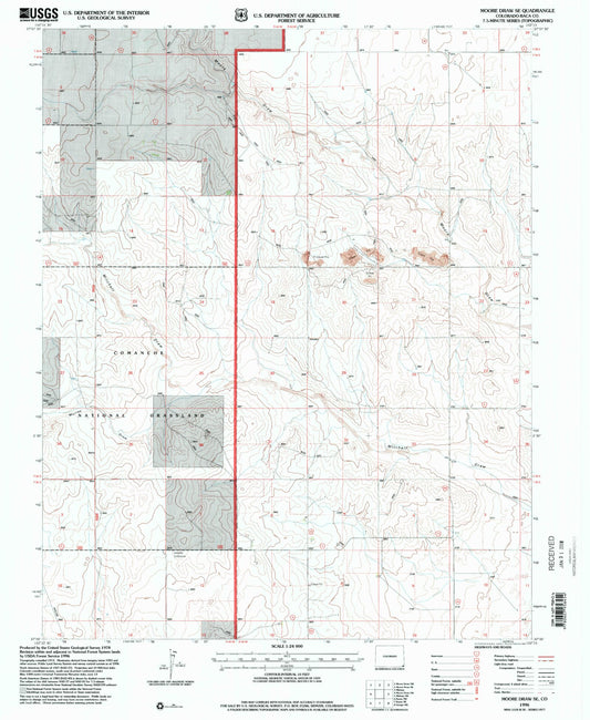 Classic USGS Moore Draw SE Colorado 7.5'x7.5' Topo Map Image
