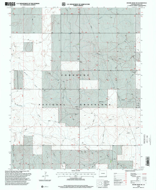 Classic USGS Moore Draw SW Colorado 7.5'x7.5' Topo Map Image