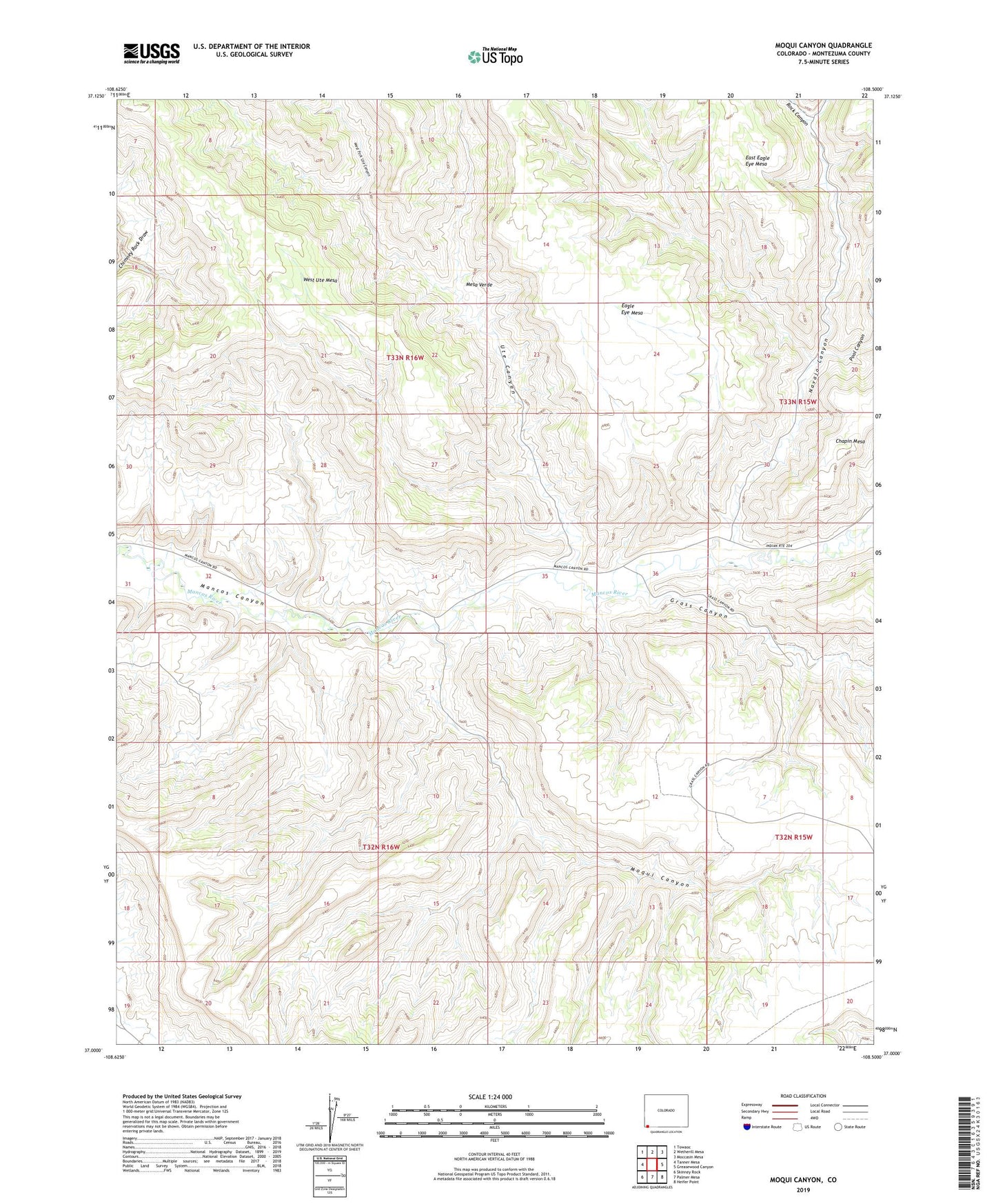 Moqui Canyon Colorado US Topo Map Image