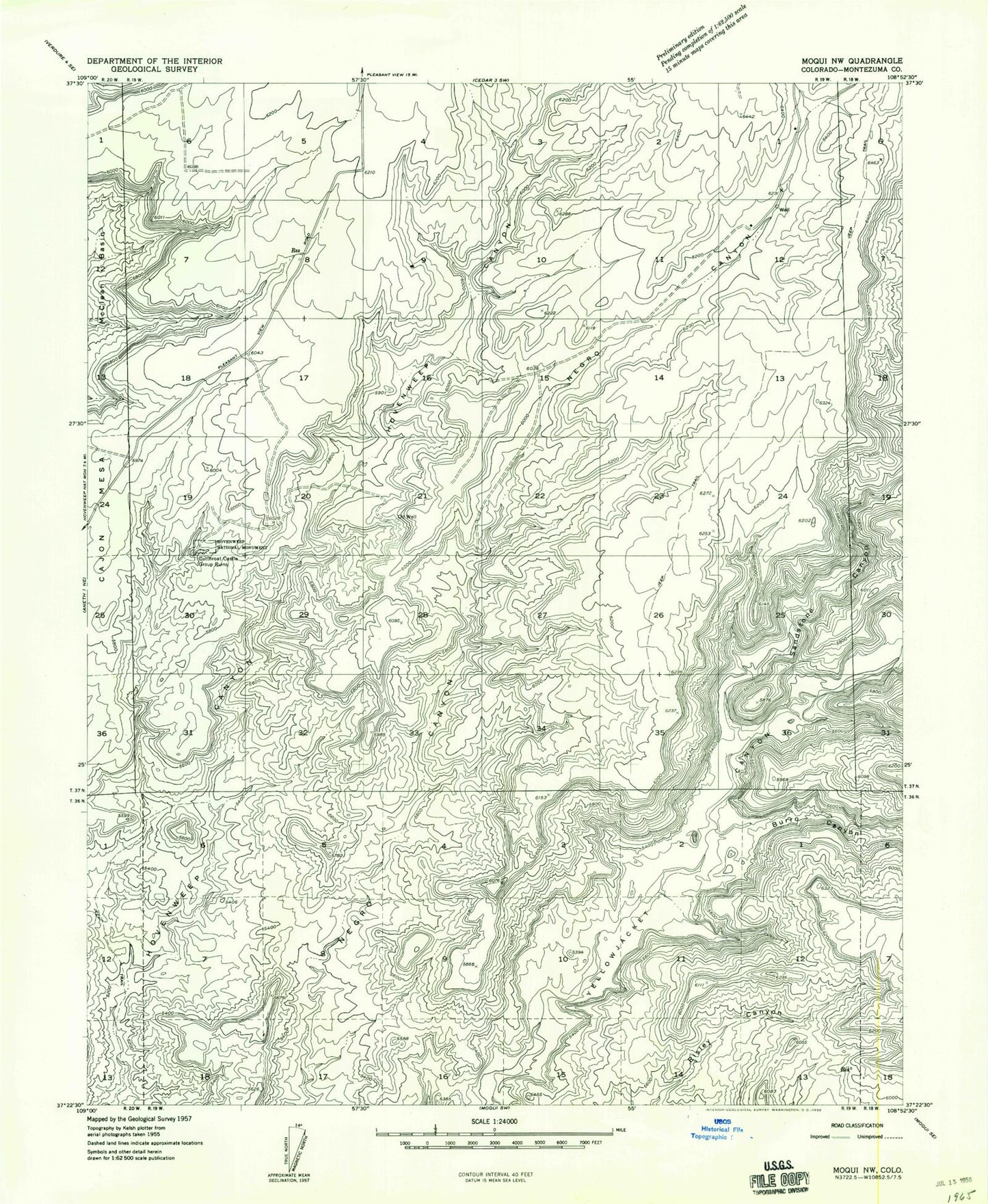 Classic USGS Negro Canyon Colorado 7.5'x7.5' Topo Map Image