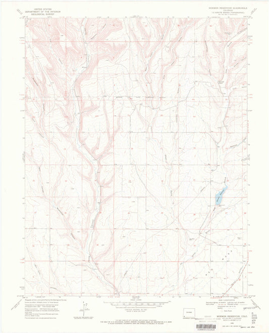 Classic USGS Mormon Reservoir Colorado 7.5'x7.5' Topo Map Image