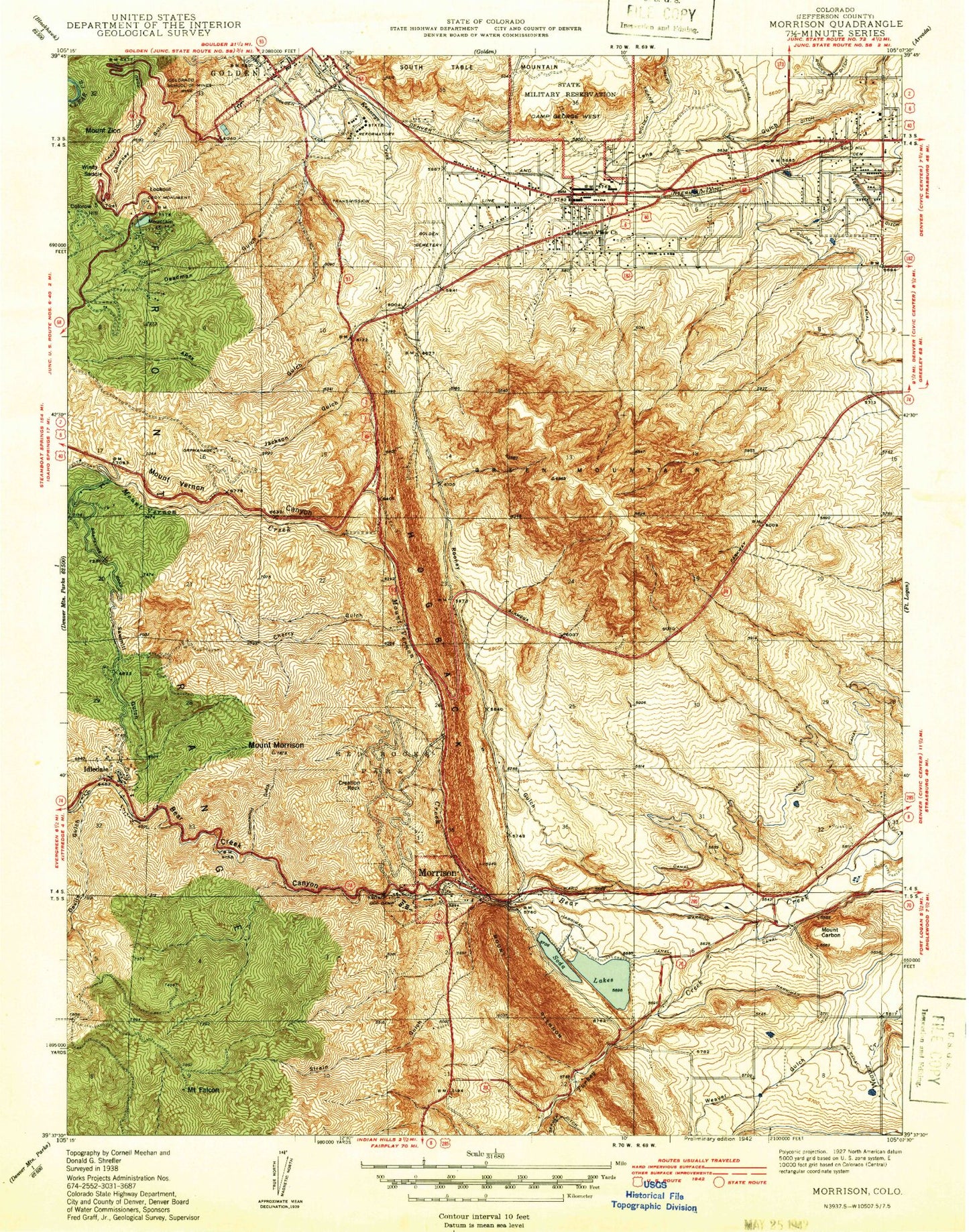 Classic USGS Morrison Colorado 7.5'x7.5' Topo Map Image