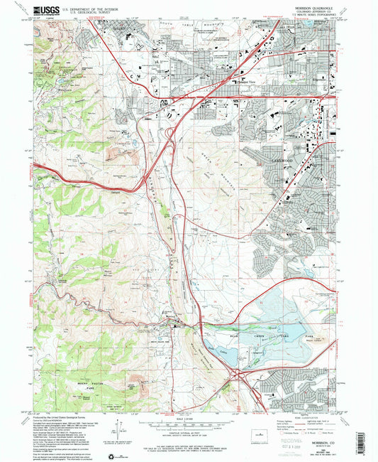 Classic USGS Morrison Colorado 7.5'x7.5' Topo Map Image