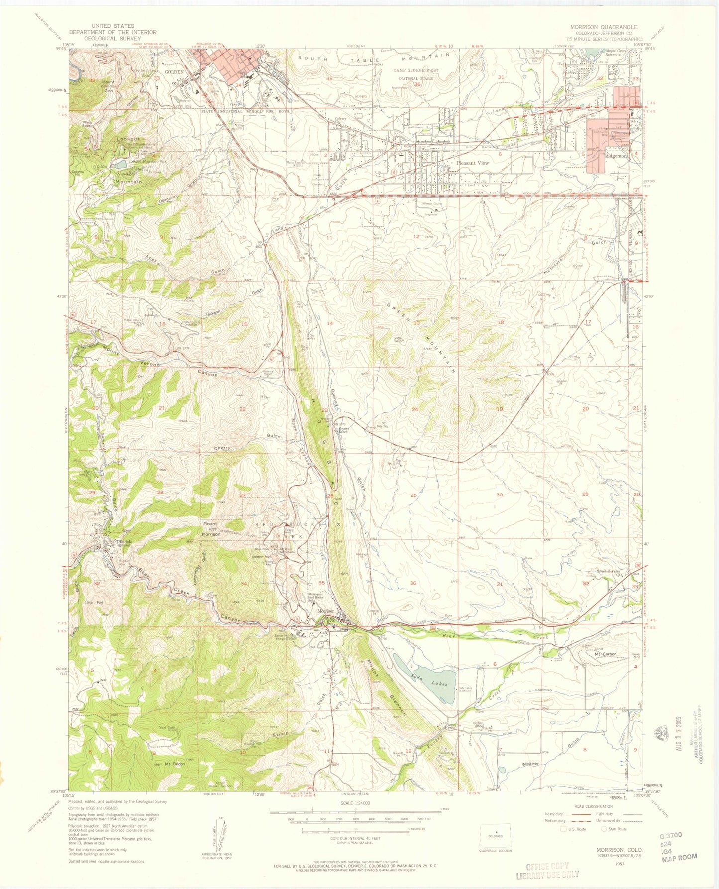 Classic USGS Morrison Colorado 7.5'x7.5' Topo Map Image