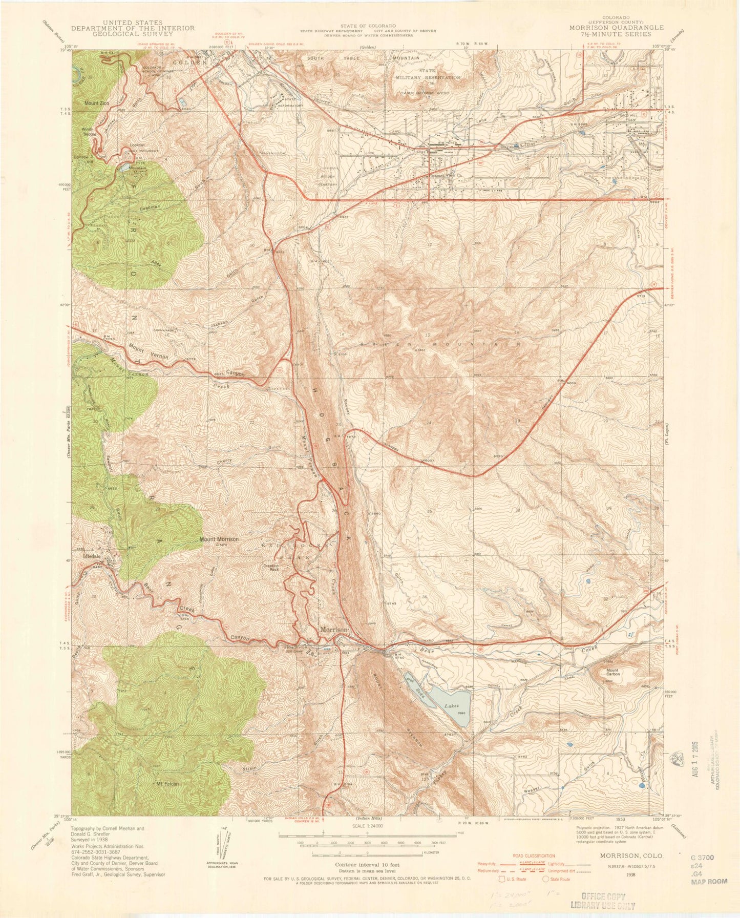 Classic USGS Morrison Colorado 7.5'x7.5' Topo Map Image