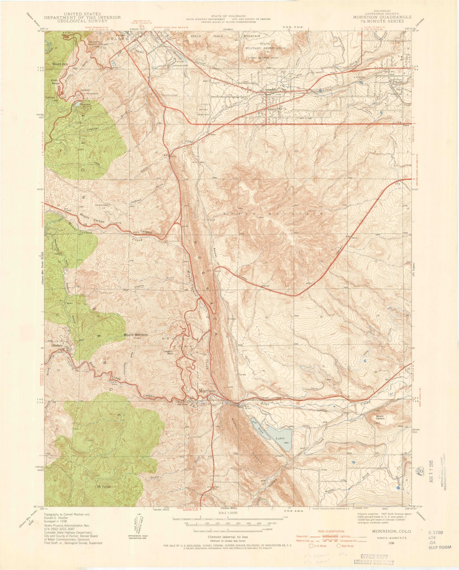 Classic USGS Morrison Colorado 7.5'x7.5' Topo Map Image