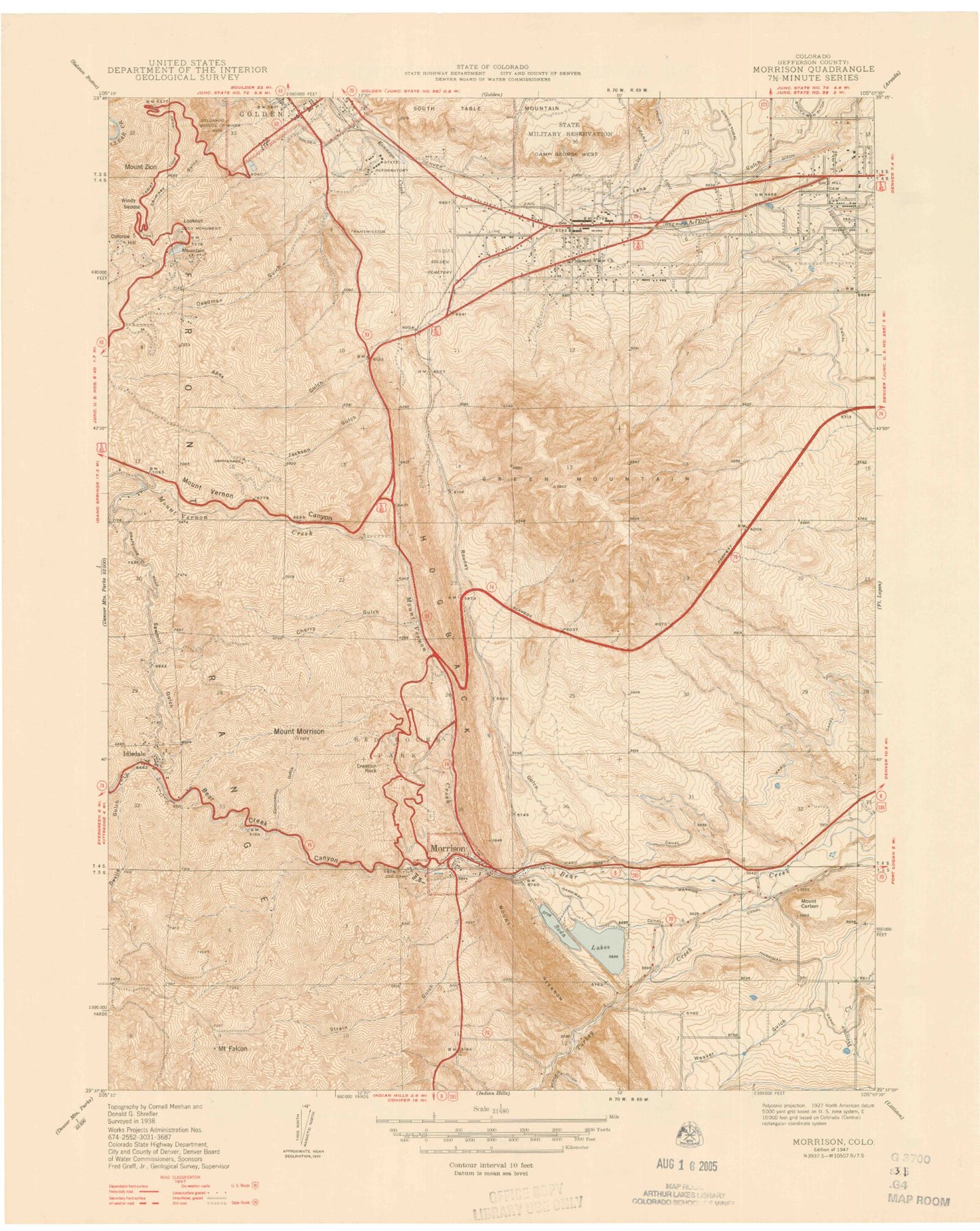Classic USGS Morrison Colorado 7.5'x7.5' Topo Map Image