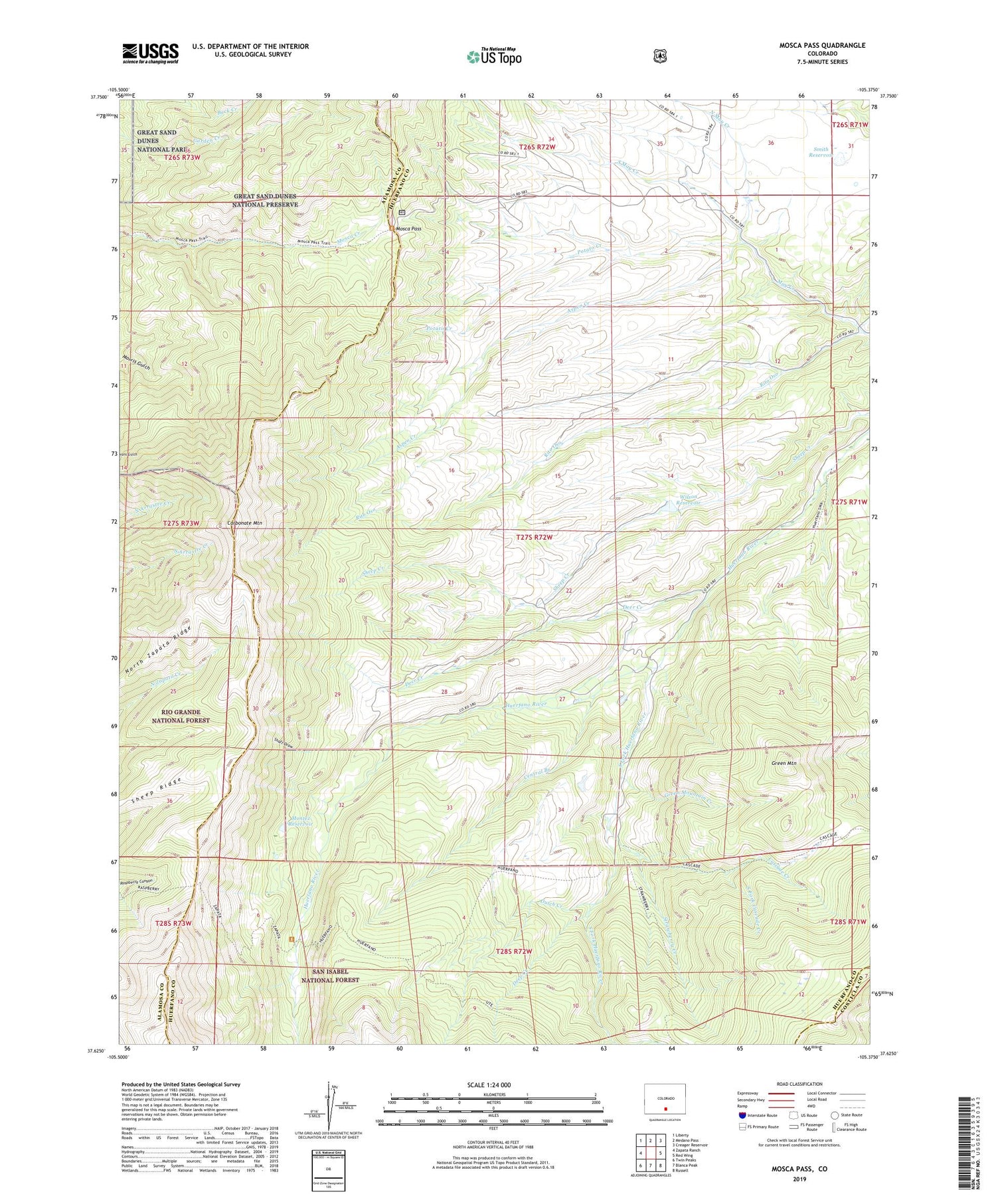 Mosca Pass Colorado US Topo Map Image