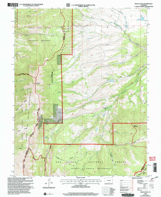 Classic USGS Mosca Pass Colorado 7.5'x7.5' Topo Map Image