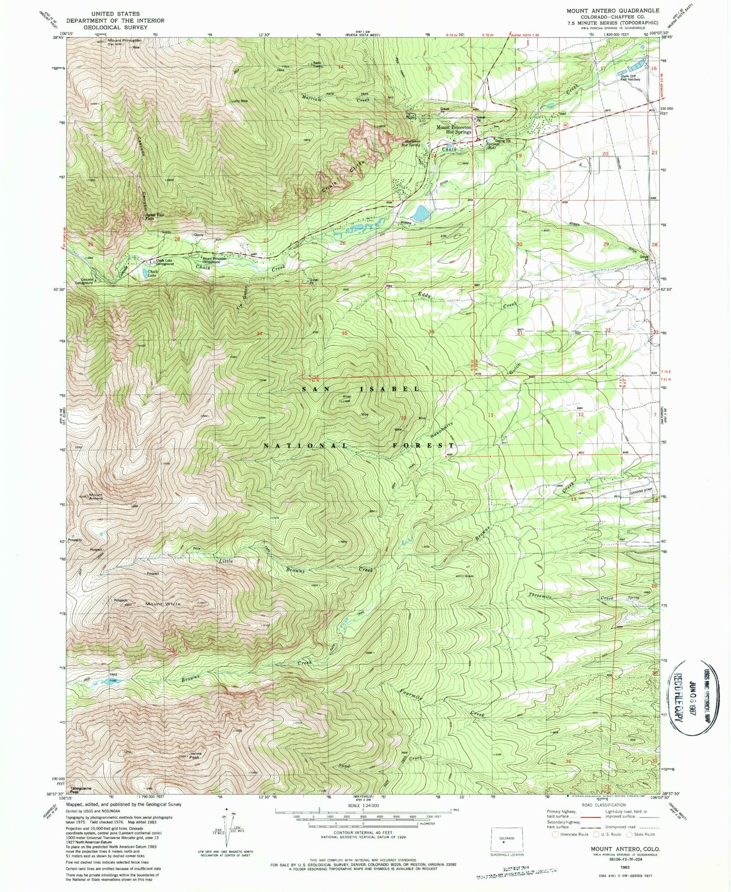 Classic USGS Mount Antero Colorado 7.5'x7.5' Topo Map Image
