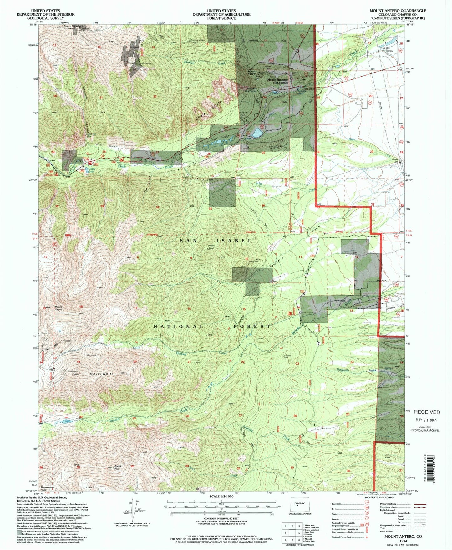 Classic USGS Mount Antero Colorado 7.5'x7.5' Topo Map Image
