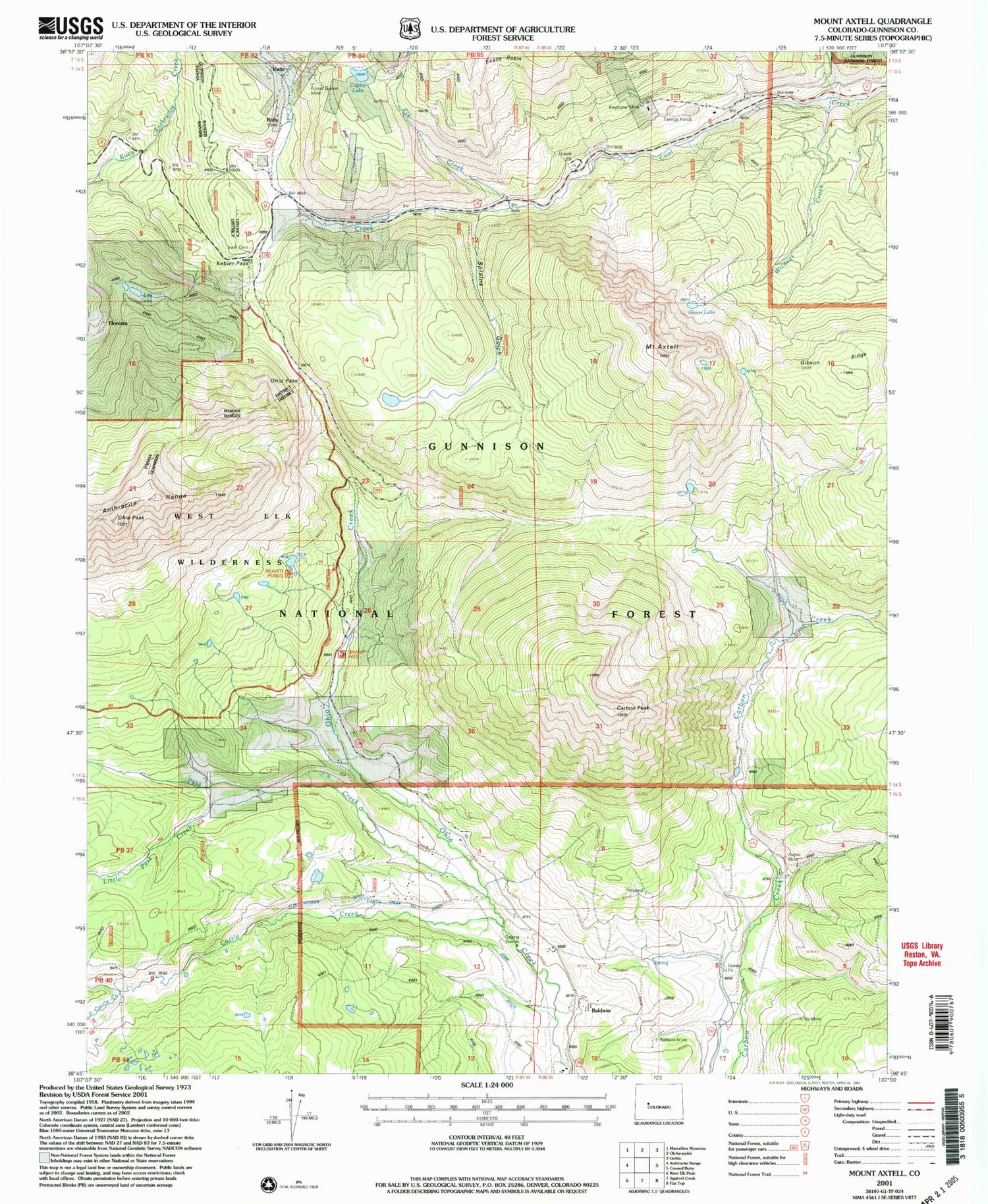 Classic USGS Mount Axtell Colorado 7.5'x7.5' Topo Map Image