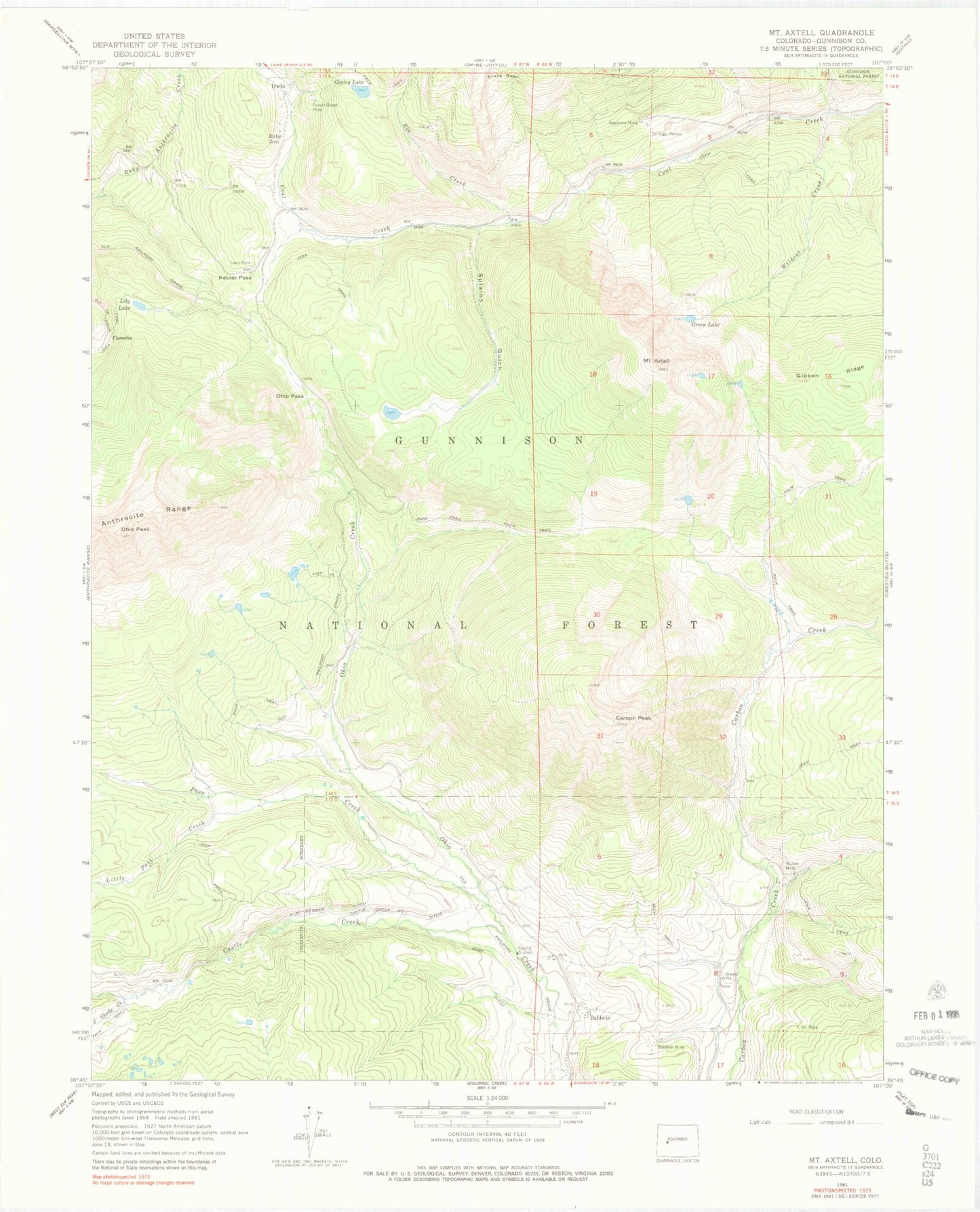 Classic USGS Mount Axtell Colorado 7.5'x7.5' Topo Map Image