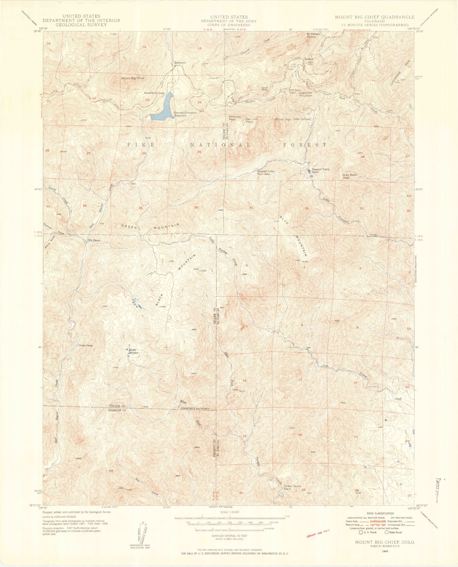 Classic USGS Mount Big Chief Colorado 7.5'x7.5' Topo Map Image