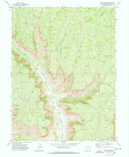 Classic USGS Mount Blaine Colorado 7.5'x7.5' Topo Map Image