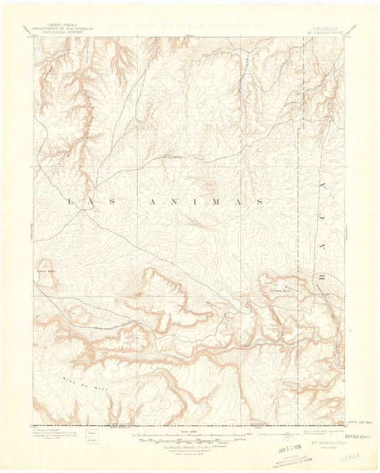 Historic 1892 Mount Carrizo Colorado 30'x30' Topo Map Image
