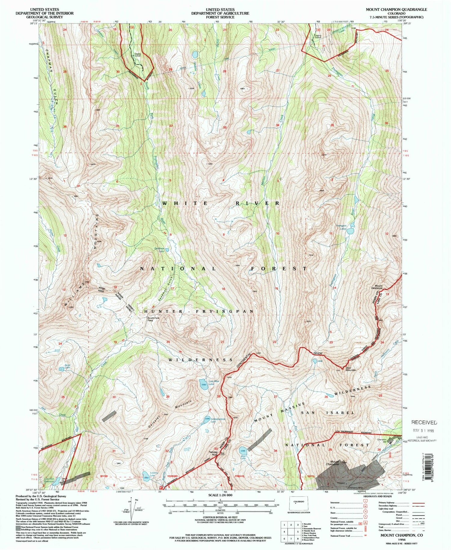 Classic USGS Mount Champion Colorado 7.5'x7.5' Topo Map Image