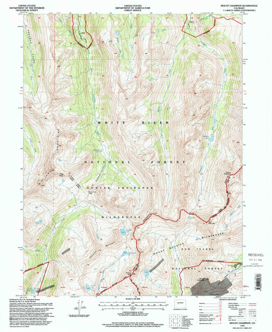 Classic USGS Mount Champion Colorado 7.5'x7.5' Topo Map Image