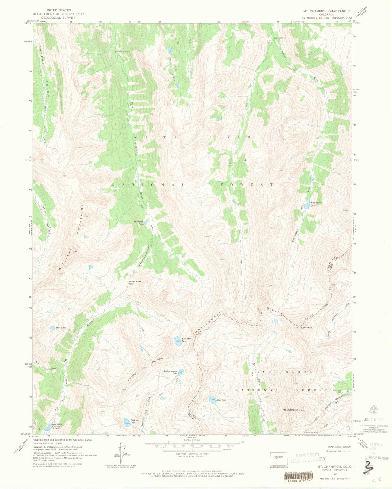 Classic USGS Mount Champion Colorado 7.5'x7.5' Topo Map Image