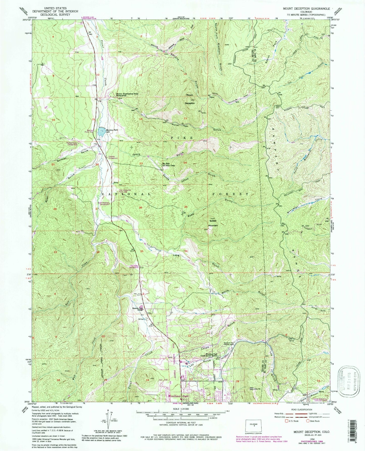 Classic USGS Mount Deception Colorado 7.5'x7.5' Topo Map Image