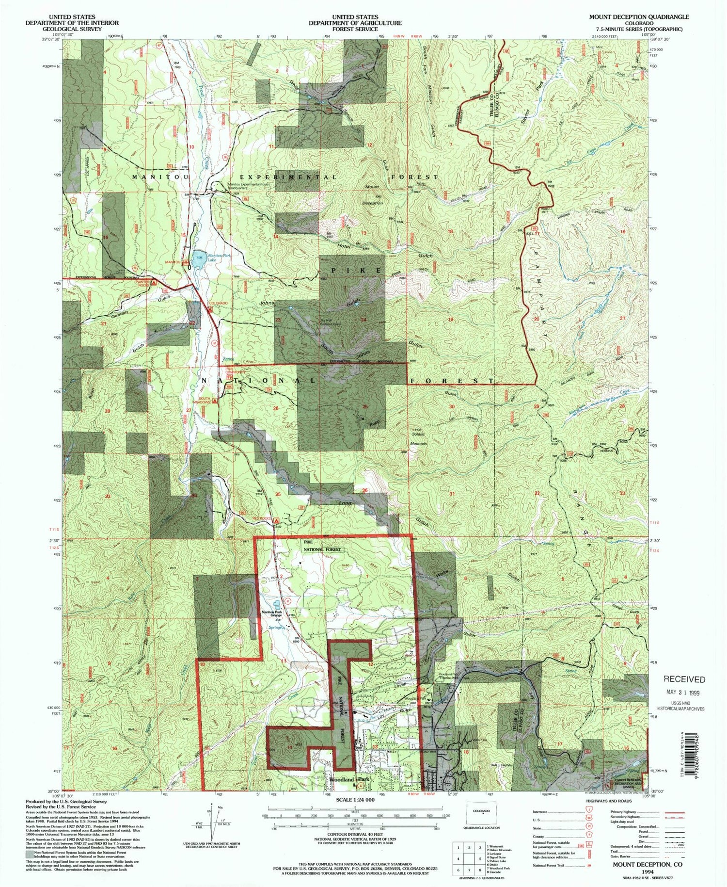 Classic USGS Mount Deception Colorado 7.5'x7.5' Topo Map Image