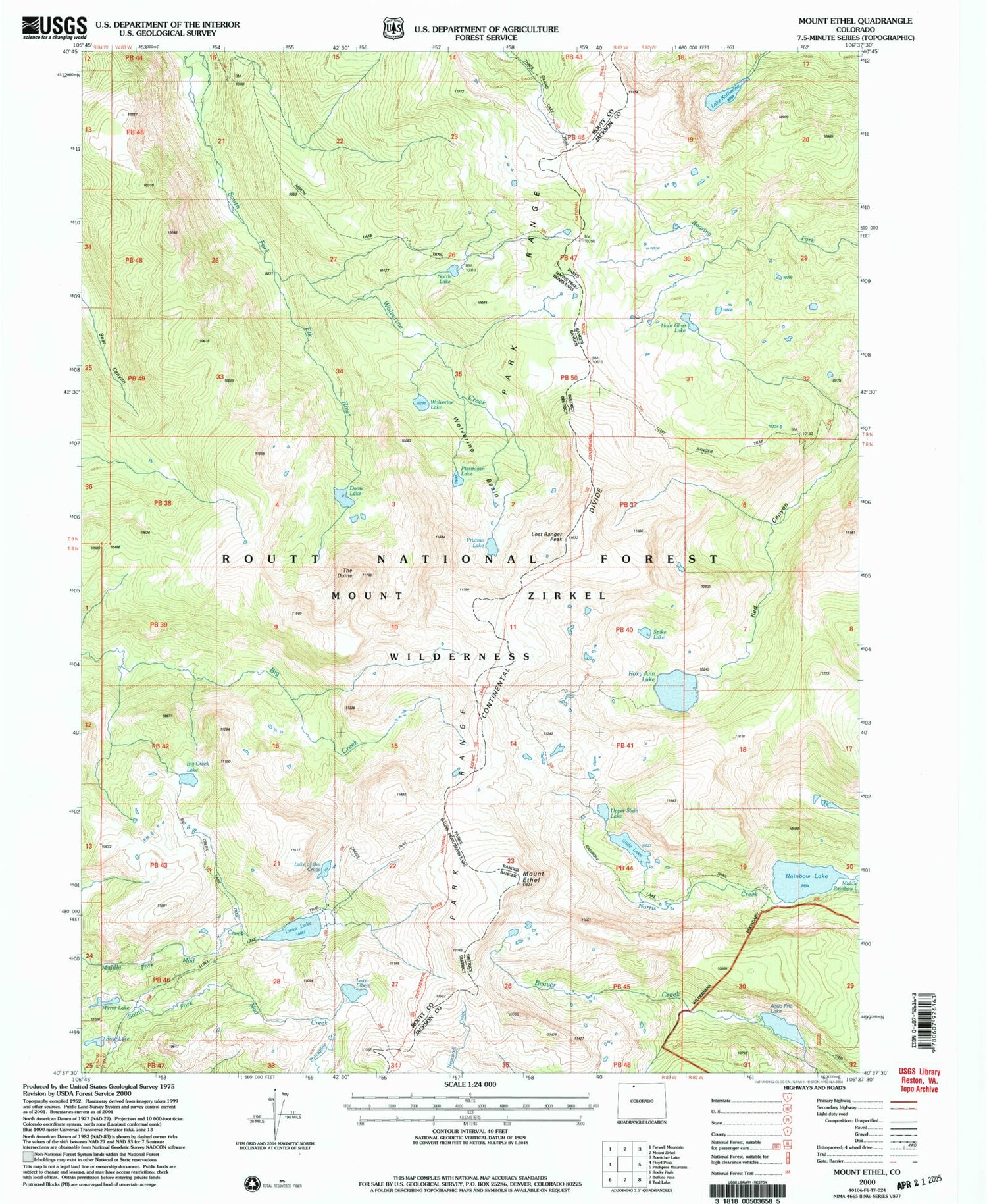 USGS Classic Mount Ethel Colorado 7.5'x7.5' Topo Map Image