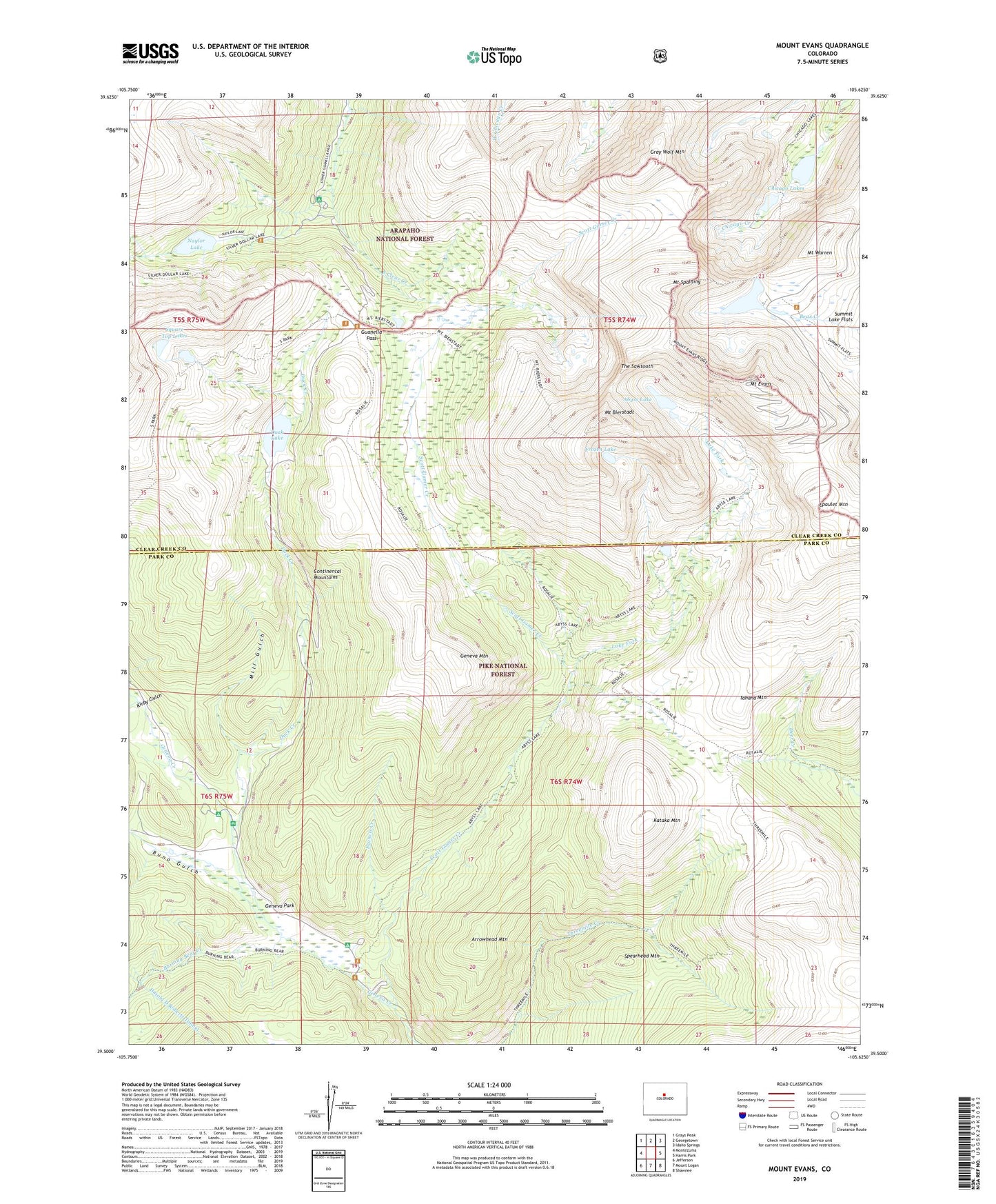 Mount Evans Colorado US Topo Map Image