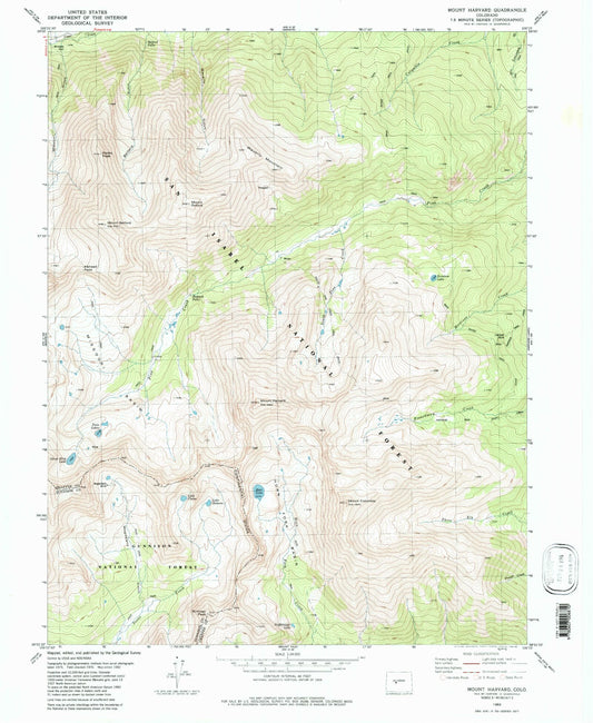 USGS Classic Mount Harvard Colorado 7.5'x7.5' Topo Map Image