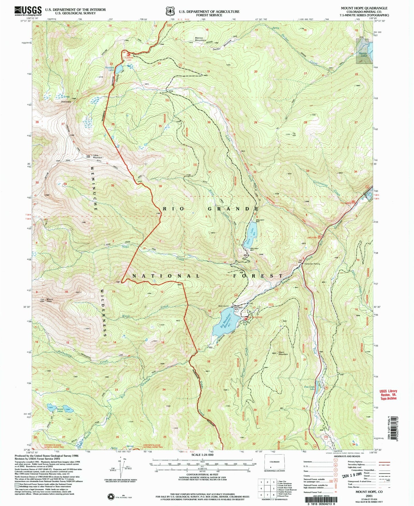 Classic USGS Mount Hope Colorado 7.5'x7.5' Topo Map Image