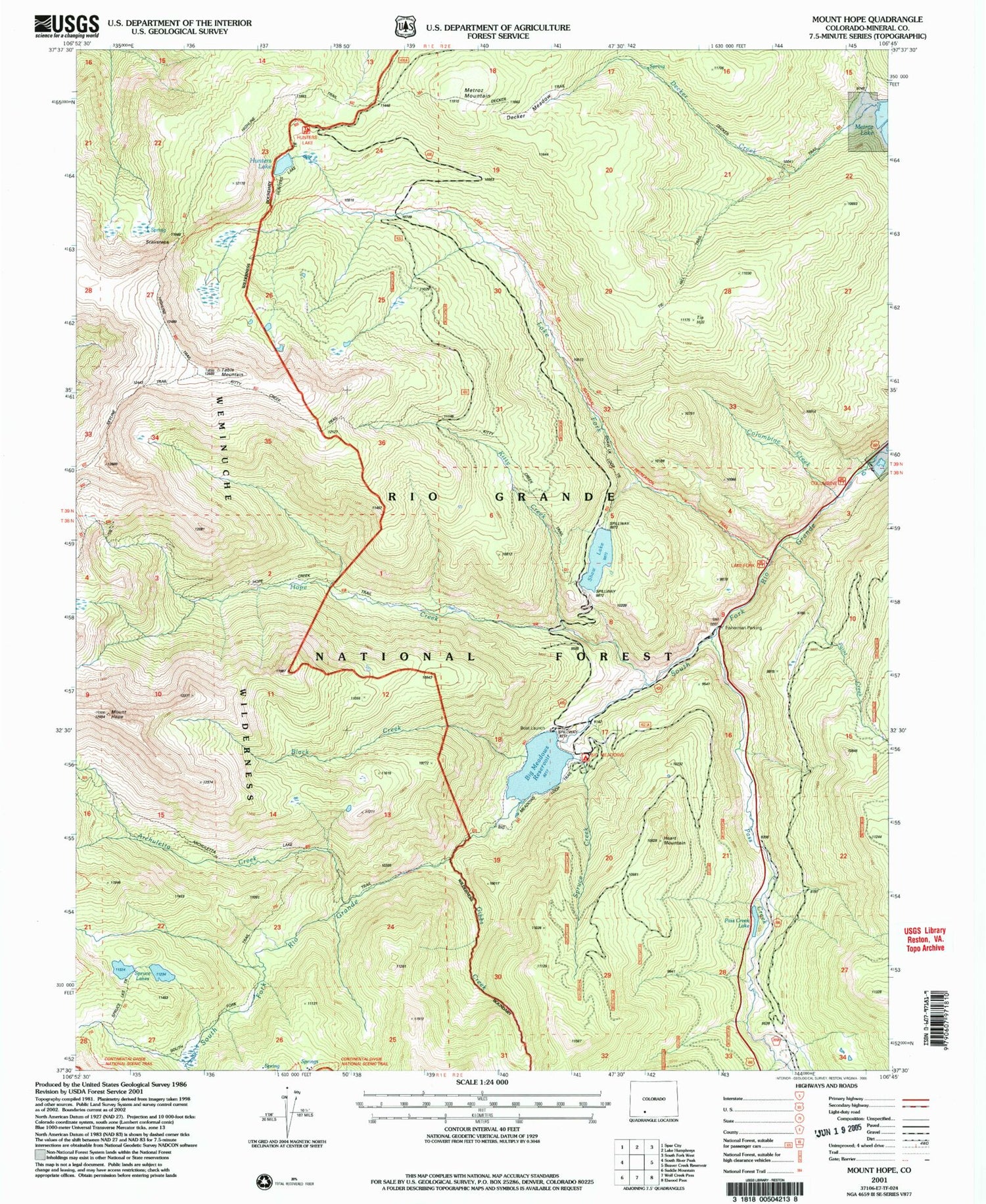 Classic USGS Mount Hope Colorado 7.5'x7.5' Topo Map Image