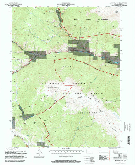 Classic USGS Mount Logan Colorado 7.5'x7.5' Topo Map Image