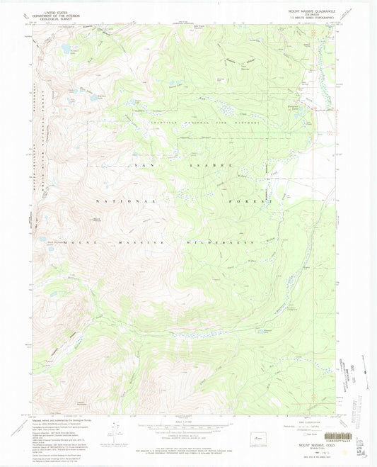 USGS Classic Mount Massive Colorado 7.5'x7.5' Topo Map Image