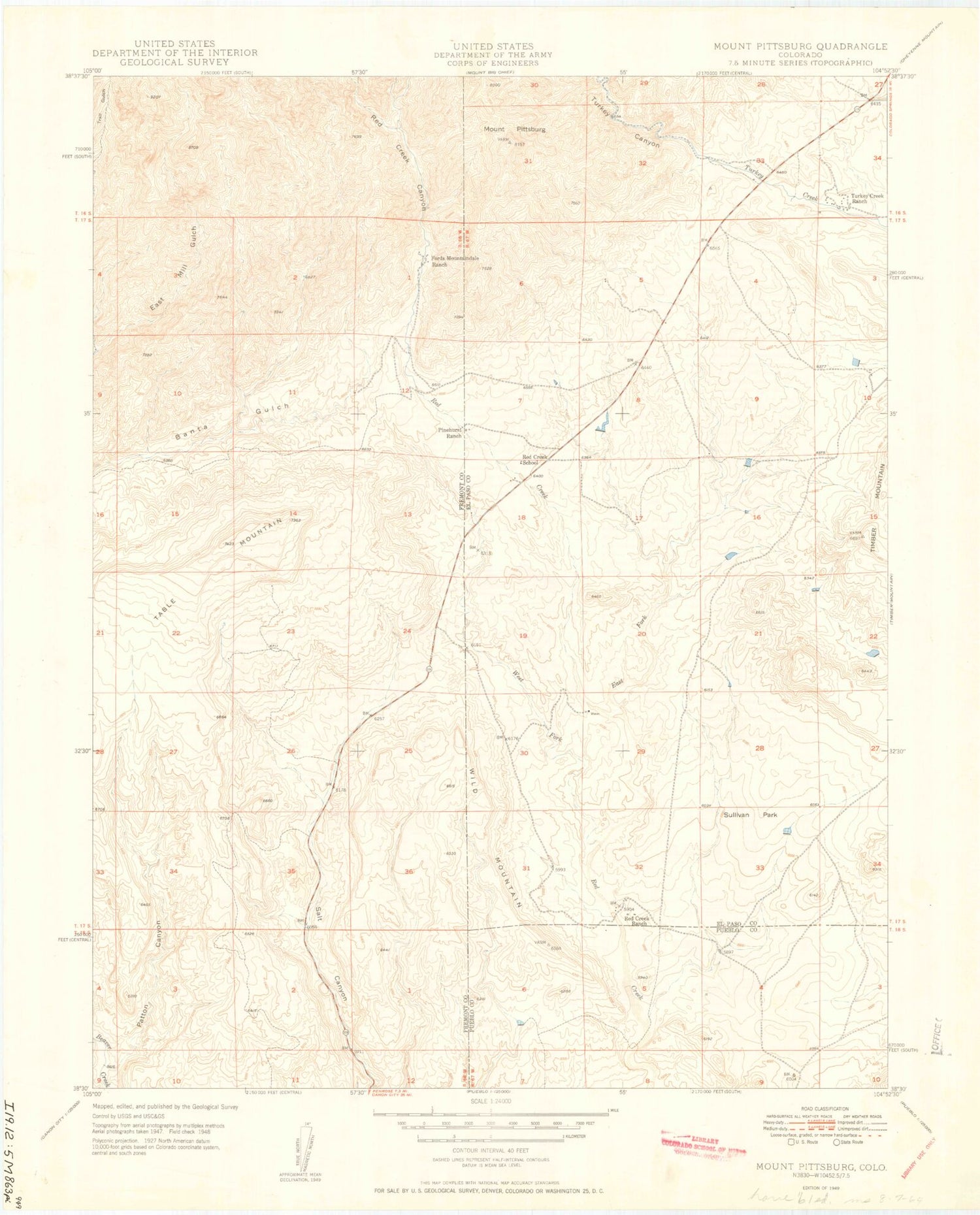 Classic USGS Mount Pittsburg Colorado 7.5'x7.5' Topo Map Image