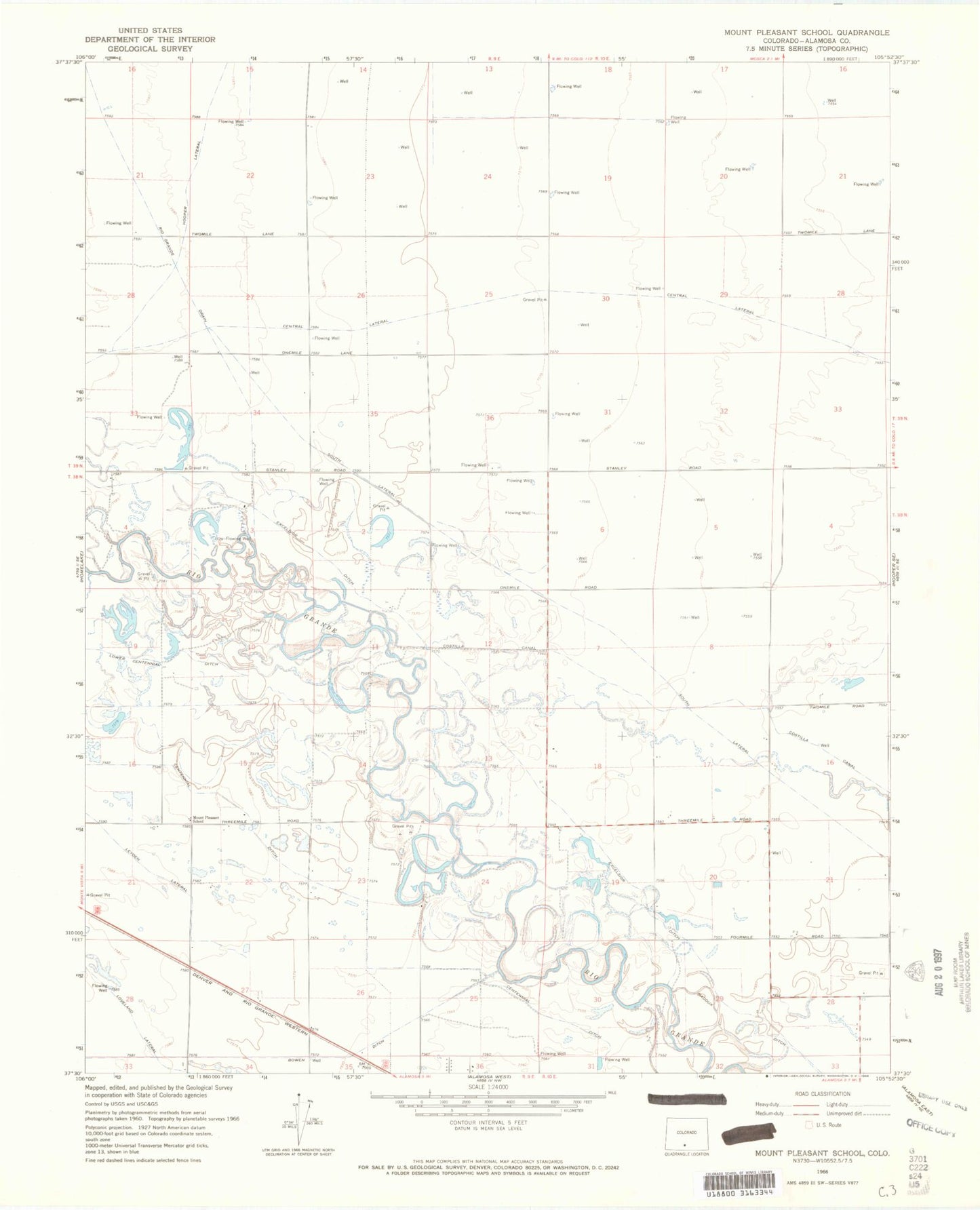 Classic USGS Mount Pleasant School Colorado 7.5'x7.5' Topo Map Image